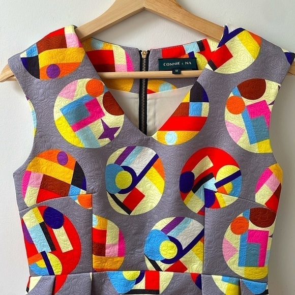 Connie & Na Multicolour Mini Dress Dot Shortsleeve Skater Pleated Small Medium - Picture 2 of 12